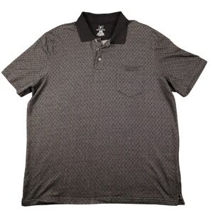 George Men XL 46-48 Black Geometric Pattern Short Sleeve Polo Shirt Metallic 90s
